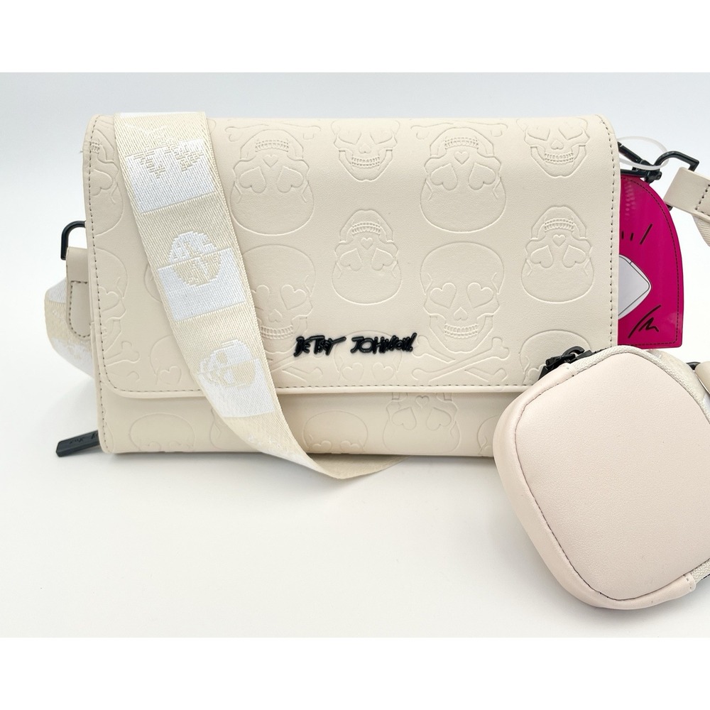 BETSEY‎ JOHNSON Cream Chalk Skulls XOMARLO Crossbody Purse Bag NWT